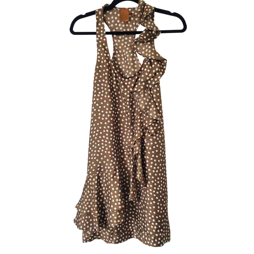 Ali Ro Brown Polka Dot 100% Silk Ruffle Mini‎ Dress Size 6 NWT Neiman Marcus